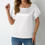 Womens Short Sleeve Satin Shirt Loose Chiffon Top