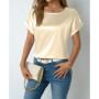 Womens Short Sleeve Satin Shirt Loose Chiffon Top
