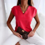 New V Neck Simplicity Short Sleeve Elegant Shirt Tops Summer Solid All-match Youth Vintage Blouse Fashion Casual Women Clothing