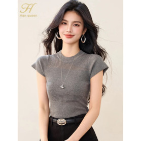 H Han Queen Summer Pullover Sweater Short Sleeve Women Tops Hollow Out Chic Casual Blouse Korean Reviews Many Girls Clothes