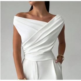 Fashion Simple Office Tops Female Slash Neck Sleeveless Blouse shirts For Women Elegant Summer Women Shirt White Black