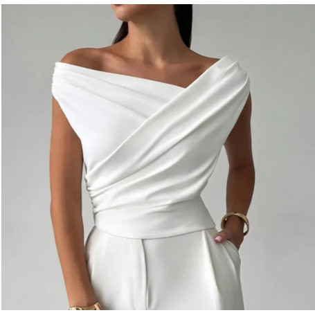 Fashion Simple Office Tops Female Slash Neck Sleeveless Blouse shirts For Women Elegant Summer Women Shirt White Black