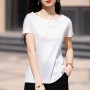 Summer women's acetate T-shirt casual solid color pullover short sleeved loose one neck Tees Pull On satin vest Tops