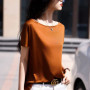 Summer women's acetate T-shirt casual solid color pullover short sleeved loose one neck Tees Pull On satin vest Tops