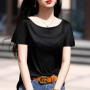 Summer women's acetate T-shirt casual solid color pullover short sleeved loose one neck Tees Pull On satin vest Tops