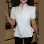 2026 Spring Summer Short Puff Sleeve Frog Button Shirt For Women Stand Collar Single Breasted Blouse Lady Chic Street Party Top