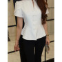 2026 Spring Summer Short Puff Sleeve Frog Button Shirt For Women Stand Collar Single Breasted Blouse Lady Chic Street Party Top