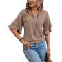 Women's Summer V-Neck Double Layer Ruffle Sleeve Top Unique Casual Solid Design