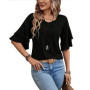 Women's Summer V-Neck Double Layer Ruffle Sleeve Top Unique Casual Solid Design