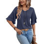 Women's Summer V-Neck Double Layer Ruffle Sleeve Top Unique Casual Solid Design
