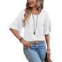 Women's Summer V-Neck Double Layer Ruffle Sleeve Top Unique Casual Solid Design