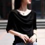 Summer women's acetate T-shirt casual solid color pullover short sleeved loose collar Tees Pull On satin vest Tops