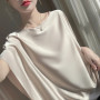 2025 Summer Women's Satin Shirt Batwing Sleeve Loose Casual oversize Tops Slash Neck Casual Tees Lady Acetate Silk Thin T-shirt
