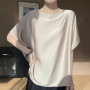 2025 Summer Women's Satin Shirt Batwing Sleeve Loose Casual oversize Tops Slash Neck Casual Tees Lady Acetate Silk Thin T-shirt