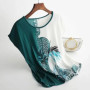 Fashion Floral Print Blouse Pullover Ladies Silk Satin Plus Size Batwing Sleeve Vintage T-shirt Casual Short Sleeve Tops