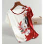 Fashion Floral Print Blouse Pullover Ladies Silk Satin Plus Size Batwing Sleeve Vintage T-shirt Casual Short Sleeve Tops