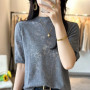 Summer new fine spun wool women's T-shirt casual hollow knitting Tops semi high neck slim fit Blouse fashion hot selling Jumper