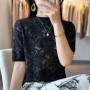 Summer new fine spun wool women's T-shirt casual hollow knitting Tops semi high neck slim fit Blouse fashion hot selling Jumper