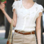 Women's Shirt Top Summer Top Casual Loose Short Sleeve Summer Short Sleeve Chiffon Solid Color Top Elegant OL Blouse