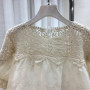 Embroidery hollow short-sleeved cotton shirt female summer new Korean fashion elegant lace splicing round neck casual blouse