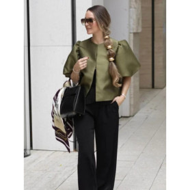 Fashion Solid Short Puff Sleeve Cropped Top Women Elegant Glossy Satin Round Neck Loose Shirt 2026 Commuter Street Blouses New