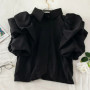 Summer Camisas Tops Mujer 2026 Shirts for Women Lantern Short Sleeve Blouse Black White Roupas Femininas Blusas Pleated Ruffled
