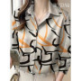 Women Shirt 2025 Autumn Clothes Women Vintage Blouses Office Lady Long Sleeve Blouse Button Up Lapel Shirts OL Print Womens Tops