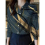 Women Shirt 2025 Autumn Clothes Women Vintage Blouses Office Lady Long Sleeve Blouse Button Up Lapel Shirts OL Print Womens Tops