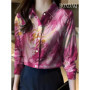 Women Shirt 2025 Autumn Clothes Women Vintage Blouses Office Lady Long Sleeve Blouse Button Up Lapel Shirts OL Print Womens Tops