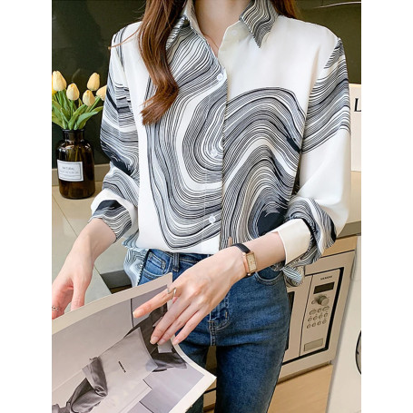 New Spring Women Blouse Fashion Office Ladies Printed Shirts Tops Blusa Mujer