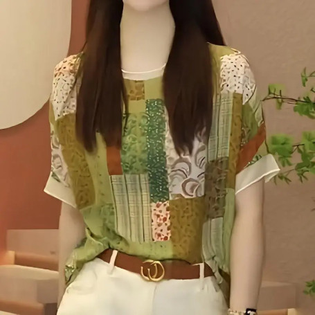 Spring Summer New Fashion Elegant Women's Clothing Round Neck Short Sleeve Tees Casual Versatile Female Clothes Print Loose Tops