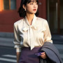 Office Lady Women Clothing Long Sleeve Bow Lacing Shirt Tops Spring Autumn All-match Button Elegant Blouse Fashion Temperament