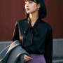 Office Lady Women Clothing Long Sleeve Bow Lacing Shirt Tops Spring Autumn All-match Button Elegant Blouse Fashion Temperament