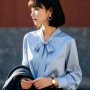 Office Lady Women Clothing Long Sleeve Bow Lacing Shirt Tops Spring Autumn All-match Button Elegant Blouse Fashion Temperament