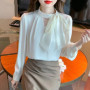 Office Lady Chiffon Loose Youth Blouse Spring Autumn Long Sleeve Solid All-match Elegant Shirt Tops Fashion Korean Women Clothes