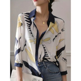 Fashion Luxury Ladies Shirt France Style Woman Printing Blouse Spring Summer Half Sleeve Tops Blusa Mujer