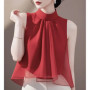 French Style Summer Vest Tops For Women Sleeveless Chiffon Blouse Stand Collar Gradient Color Casual Loose Shirt