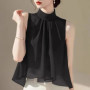 French Style Summer Vest Tops For Women Sleeveless Chiffon Blouse Stand Collar Gradient Color Casual Loose Shirt