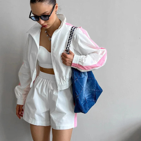 Summe Long-sleeved Zippered Sports Cardigan Jacket, Shorts Set, Women's Sportswear, Casual Fashion Two-piece Women's Clothing