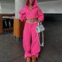 Women Two Piece Set Tracksuit Pant Sets Short Coat Hooded Zipper Sweatshirts Drawstring Wide Leg Pants Sporty Suits Autumn