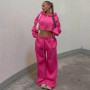 Women Two Piece Set Tracksuit Pant Sets Short Coat Hooded Zipper Sweatshirts Drawstring Wide Leg Pants Sporty Suits Autumn