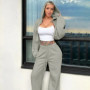 Women Two Piece Set Tracksuit Pant Sets Short Coat Hooded Zipper Sweatshirts Drawstring Wide Leg Pants Sporty Suits Autumn