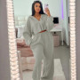 Women Two Piece Set Tracksuit Pant Sets Short Coat Hooded Zipper Sweatshirts Drawstring Wide Leg Pants Sporty Suits Autumn
