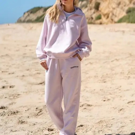 2025 European American New Versatile Casual Fashion Thickened Embroidered Long Sleeve Sweatshirt and Long Pants Two-Piece Set