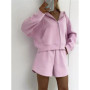 Fashion women's clothing Women's hooded large pocket sweatshirt shorts two piece casual suit zipper cardigan women's clothing