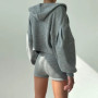 Solid Sport 3 Piece Set Crop Vest Hoodie Tracksuit Women Casual Sweatshirt Coat Mini Short Matching Set Sportswear 3 PCS Outfit