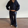 Womens Two Piece Hooded Tracksuit Set with Zipper Side Striped Pants Activewear Casual Sportwear Outfit for Daily Life Gym