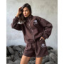 Spring and Summer Sports Casual Suit Zipper High Collar Embroidery Long Sleeve Sweatshirt Shorts Two-piece Suit