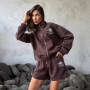 Spring and Summer Sports Casual Suit Zipper High Collar Embroidery Long Sleeve Sweatshirt Shorts Two-piece Suit