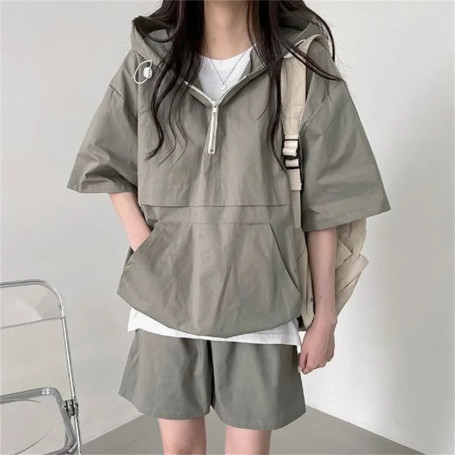 Sets for Women 2 Pieces Sweat Suit Summer Shorts T-shirt Hooded Loose Sports Tracksuit Training Bottom Suit Korean Style 2024